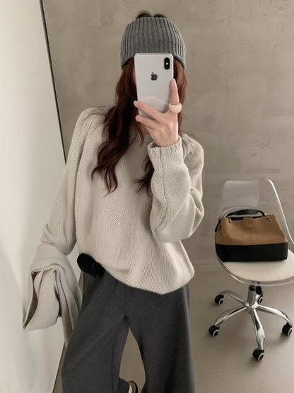 // 巨美粗針慵懶感落肩毛衣(連頸巾)