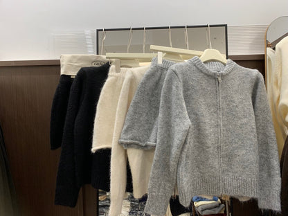 // 性價比超高！圓領拉鍊外套+短裙針織套裝