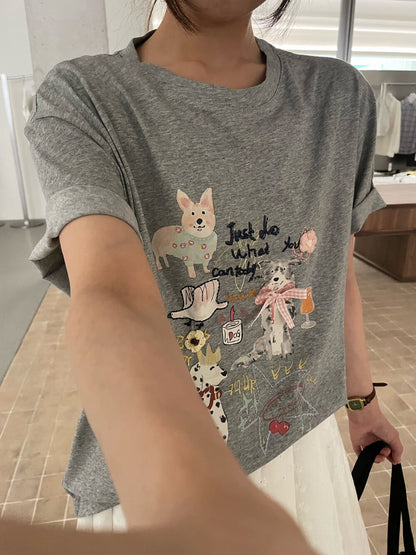 // 立體蝴蝶結可愛狗狗圖案TEE