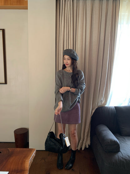 // 超美色系慵懶落肩針織上衣