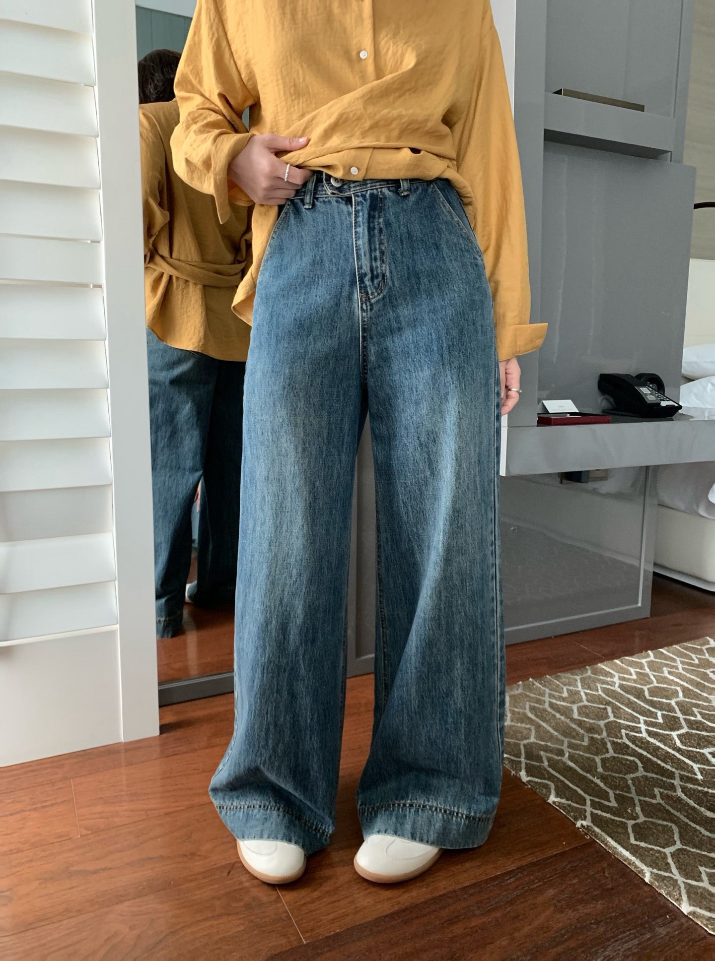 // 搭扣褲頭超顯腿長全長牛仔褲