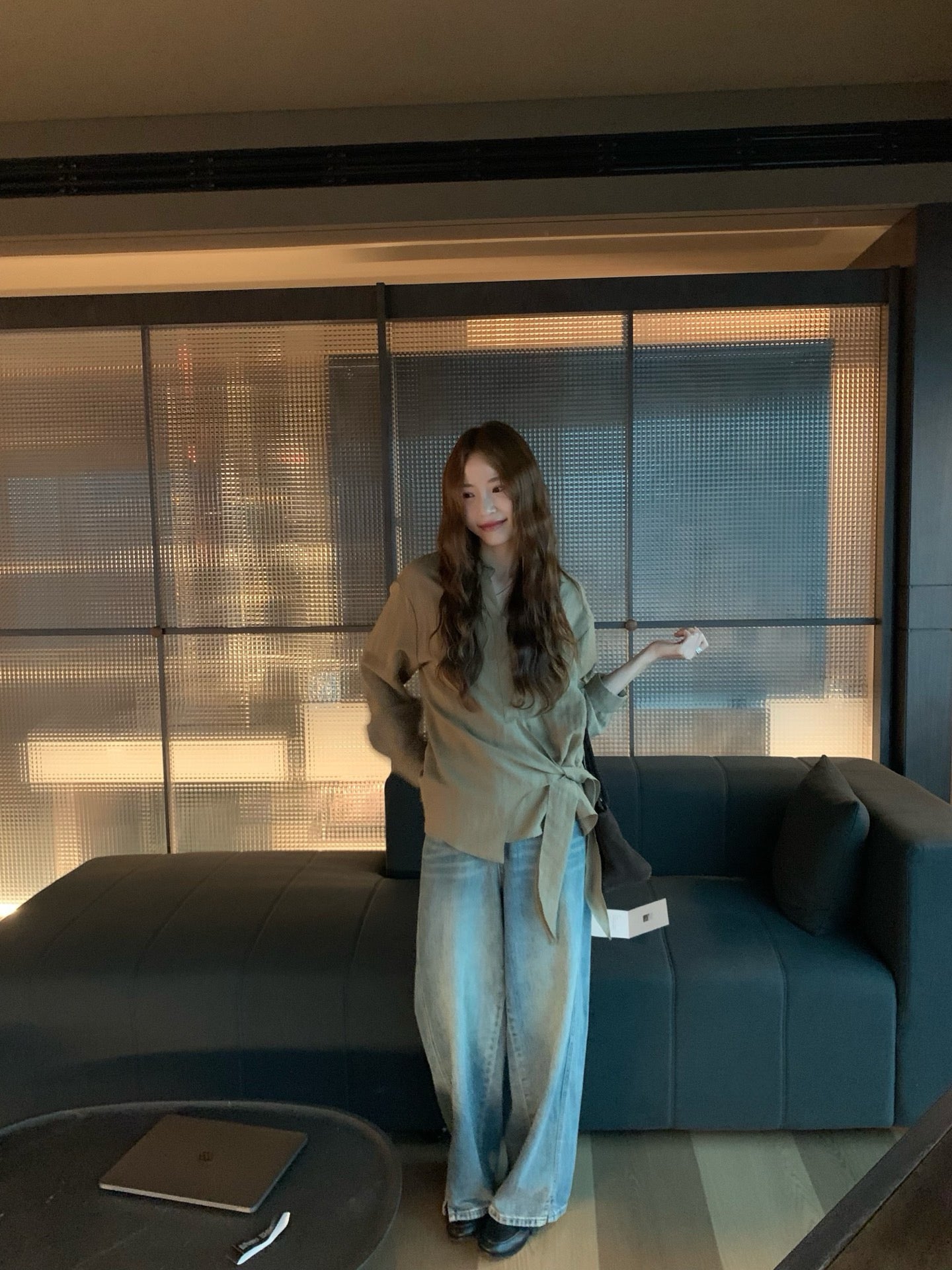 // lyocell混麻超高質綁結恤衫