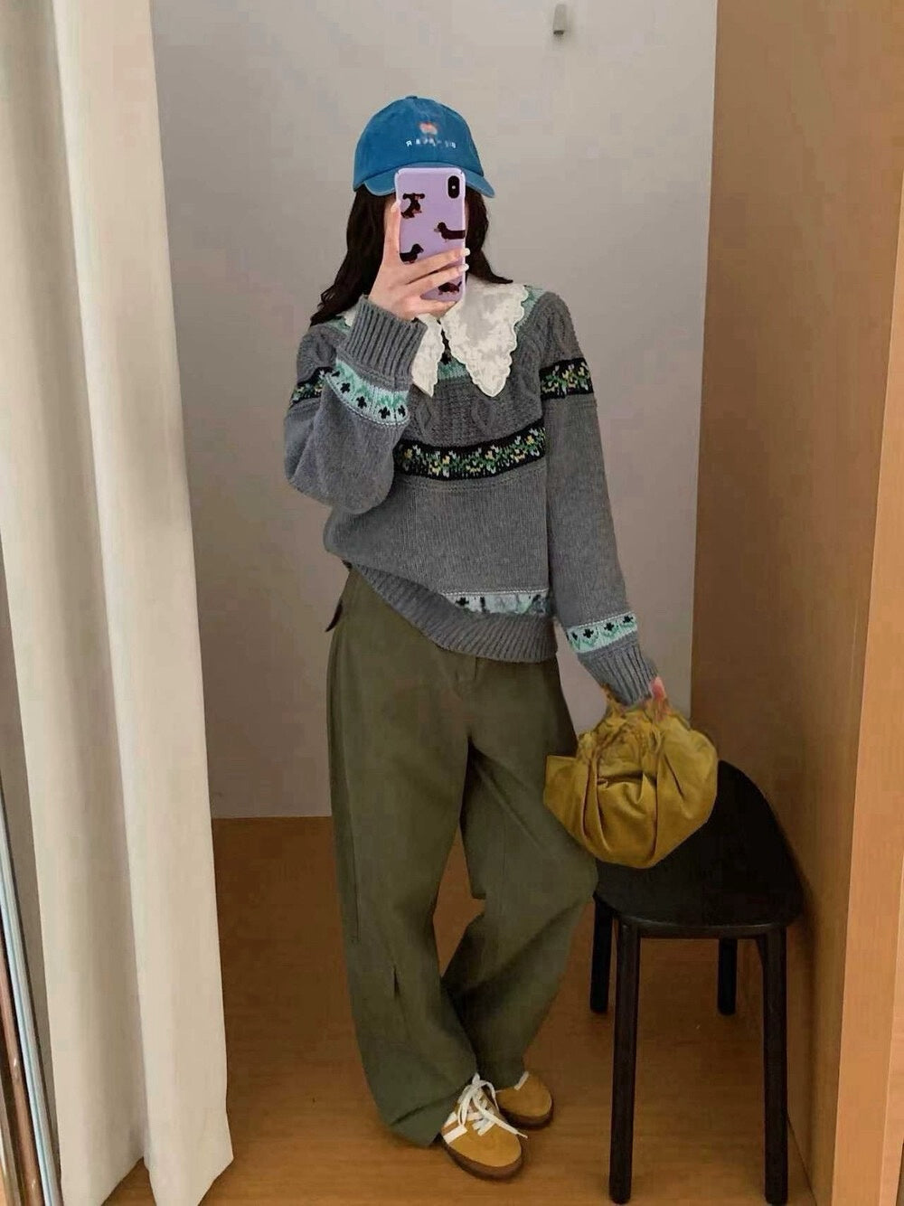 // 30%綿羊毛超美撞色花紋毛衣