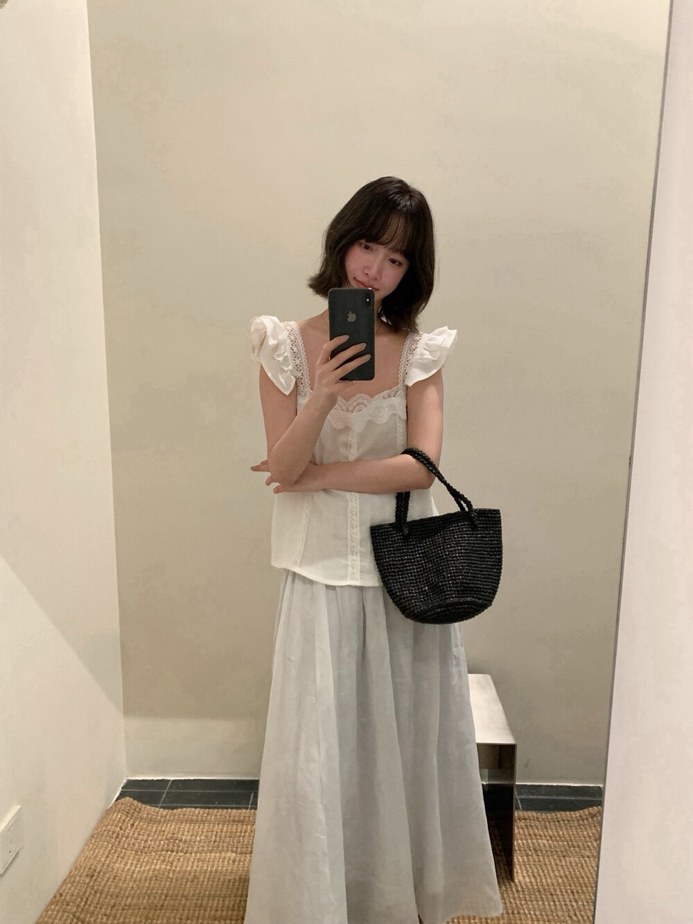 // 超美lace邊小飛袖麻質背心