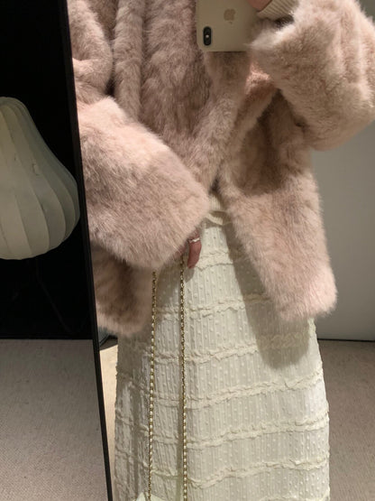 // 超精緻全lace立體點點內加絨中裙