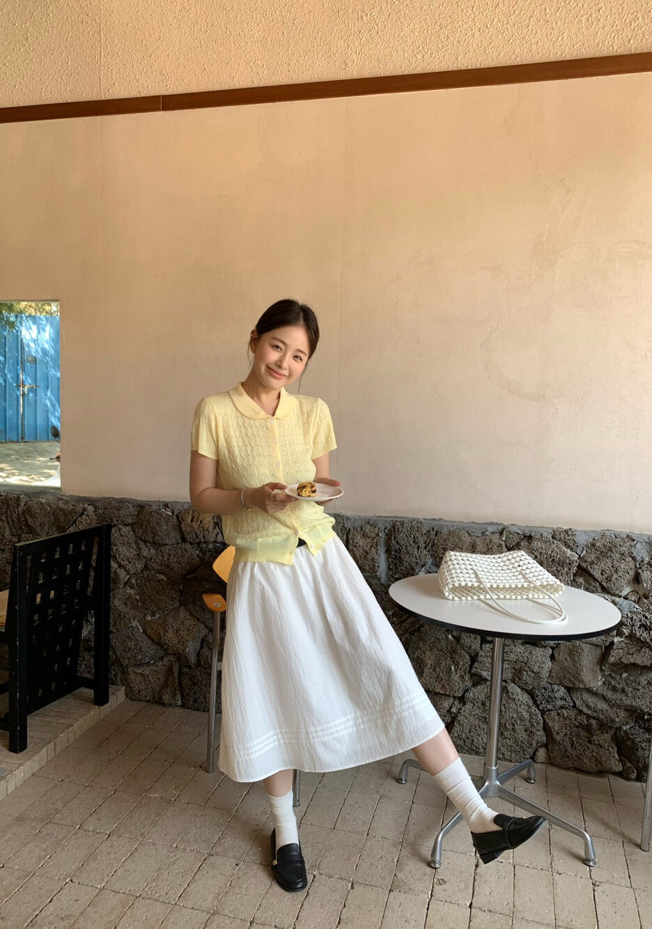 // 壓褶details裙腳五分傘裙(連腰帶)