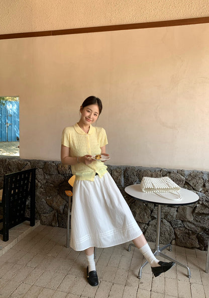 // 壓褶details裙腳五分傘裙(連腰帶)