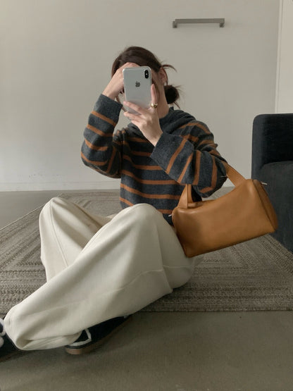 // 35%wool可分拆帽子間條毛衣