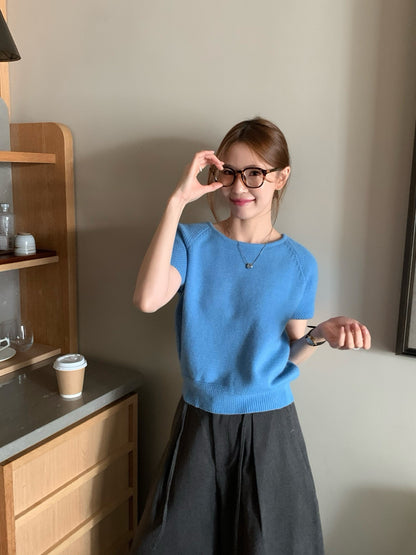 // 拼袖織紋落肩短袖NT