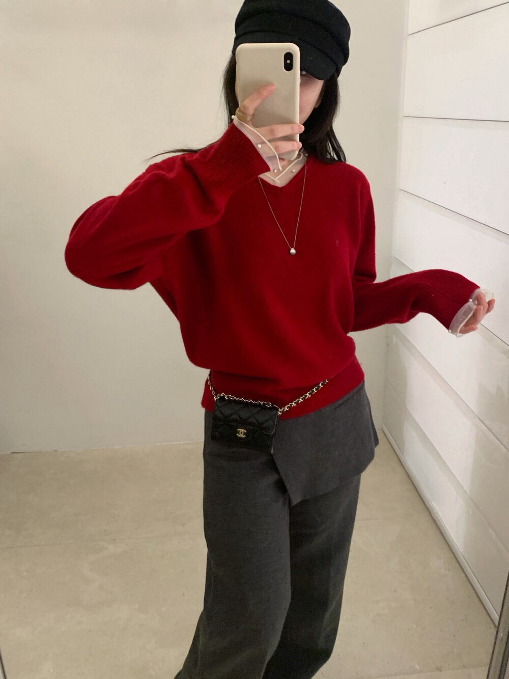 // 100%綿羊毛拼珍珠lace邊NT