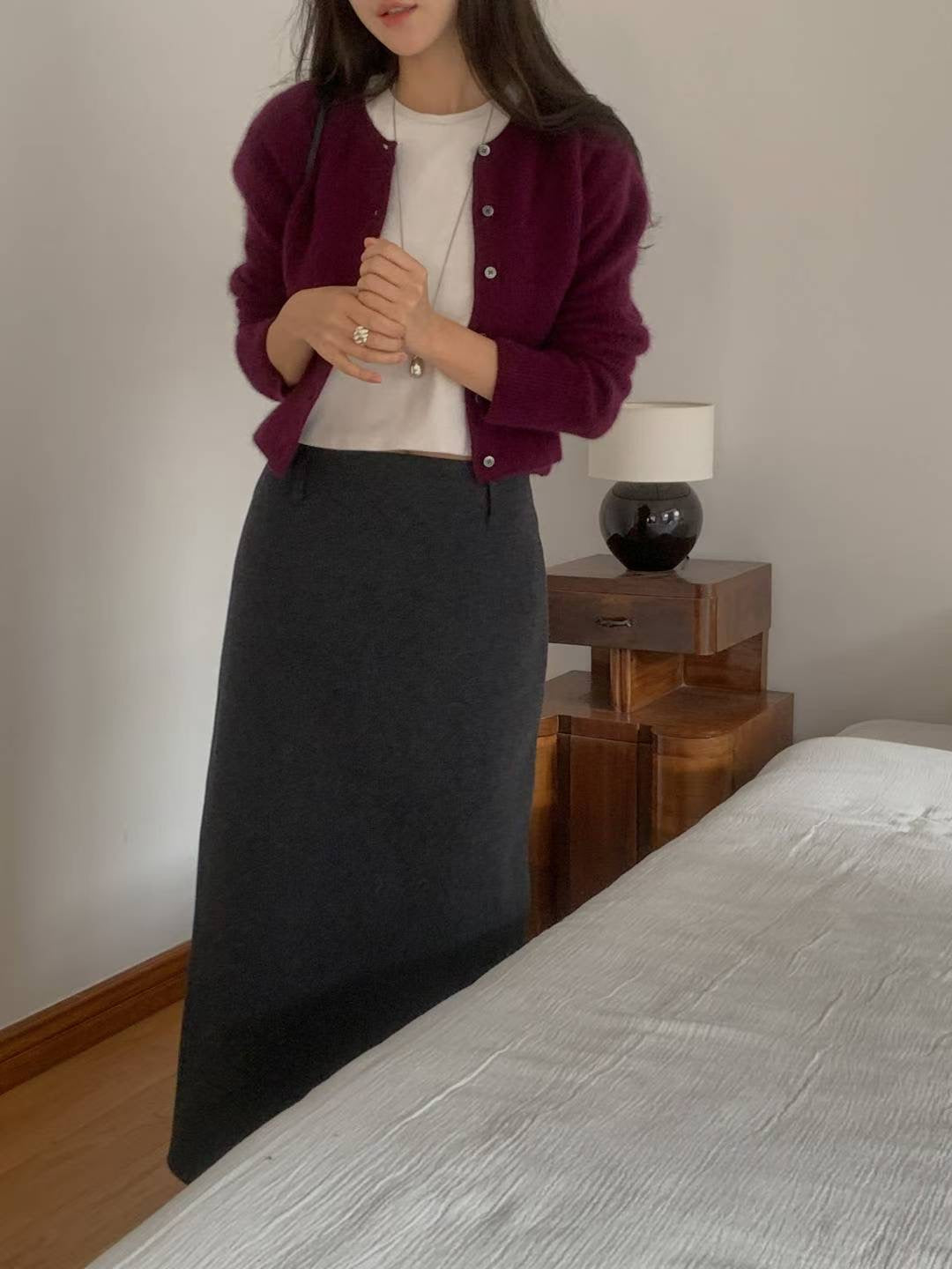 // 極顯瘦簡約直筒毛呢裙