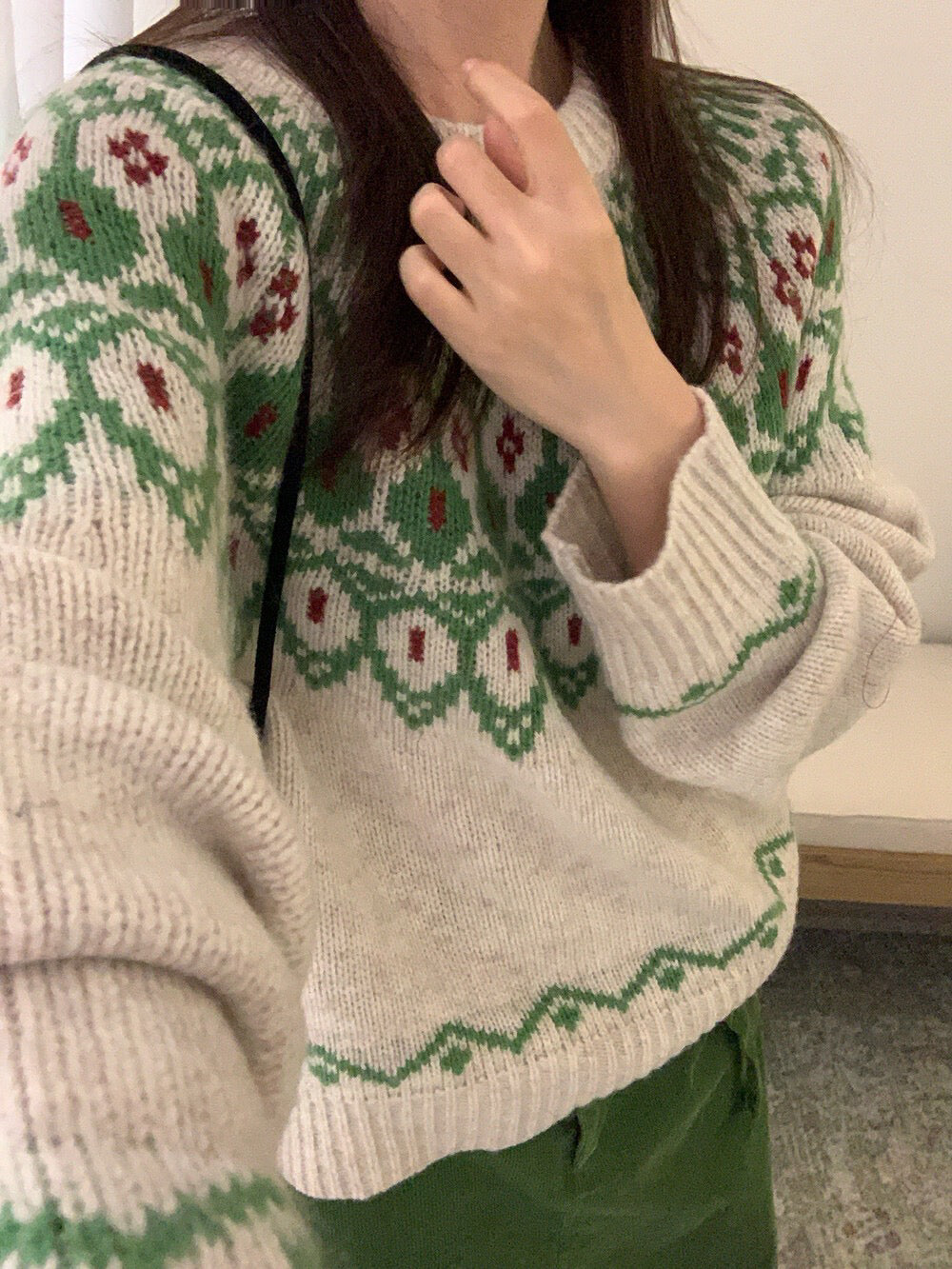 // 30%raccoon超美配色花紋毛衣