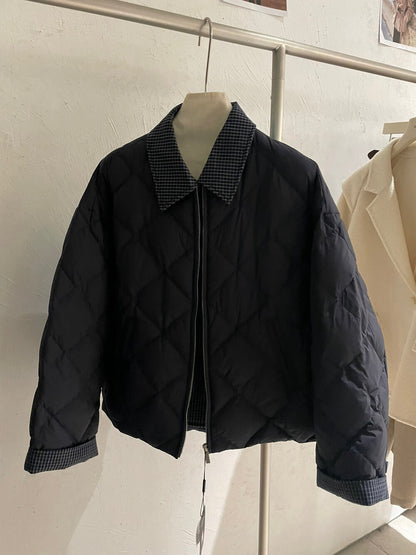 // 特別款菱格90%duck down拼接假兩件外套