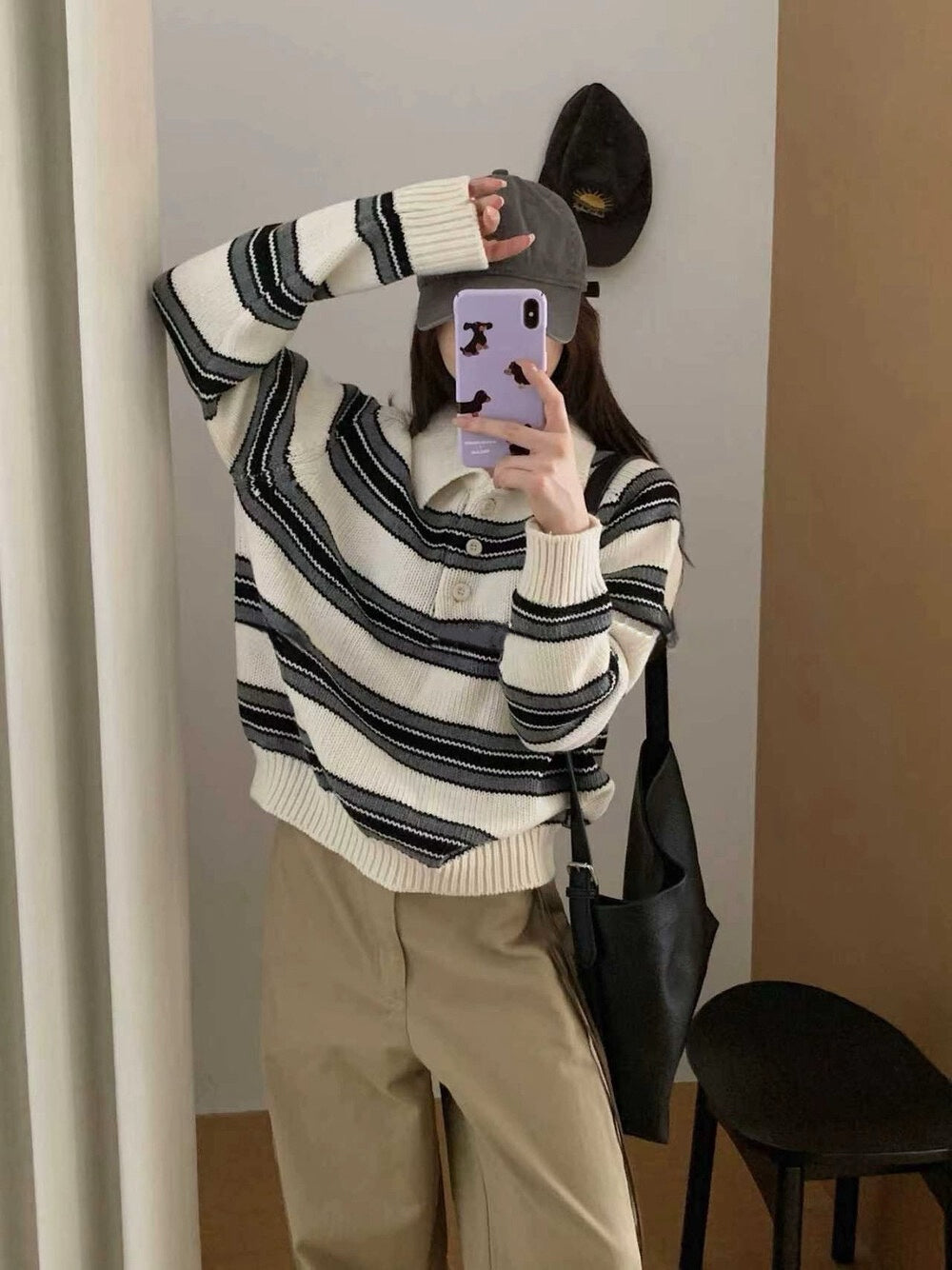 // 超美撞色鈕扣polo毛衣