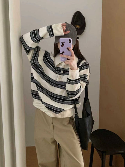 // 超美撞色鈕扣polo毛衣