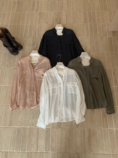 // 100%小v翻領口袋SH