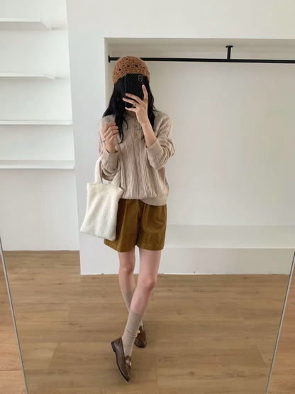 // 美美麻花織紋鈕扣翻領NT