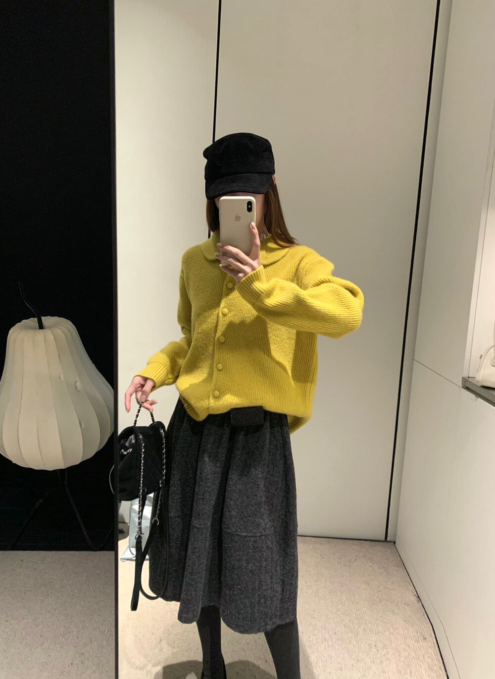 // 極遮肉暗竪紋五分毛呢裙