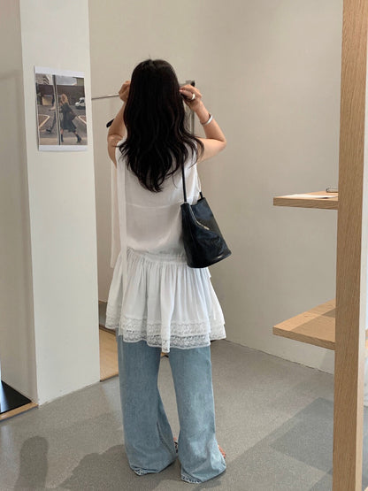 // 浪漫lace邊可束腰長款背心