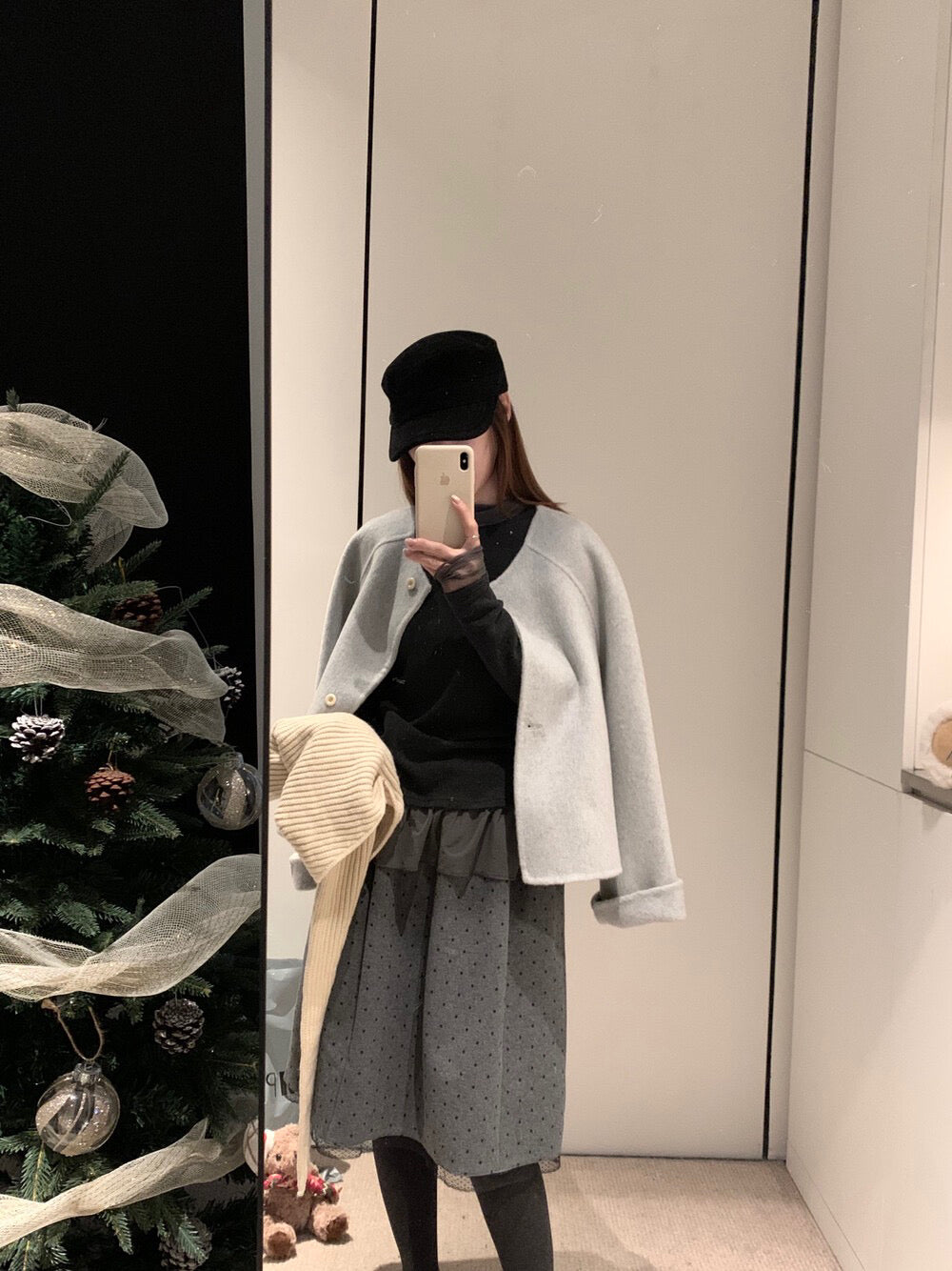 // 100%羊毛馬卡龍色系圓領短款手工外套(連三角巾)