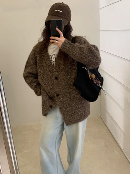 // 花線混色感慵懶寬鬆款中長CD