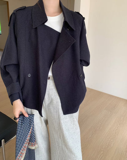 // 經典雙排扣短款外套(連絲巾)