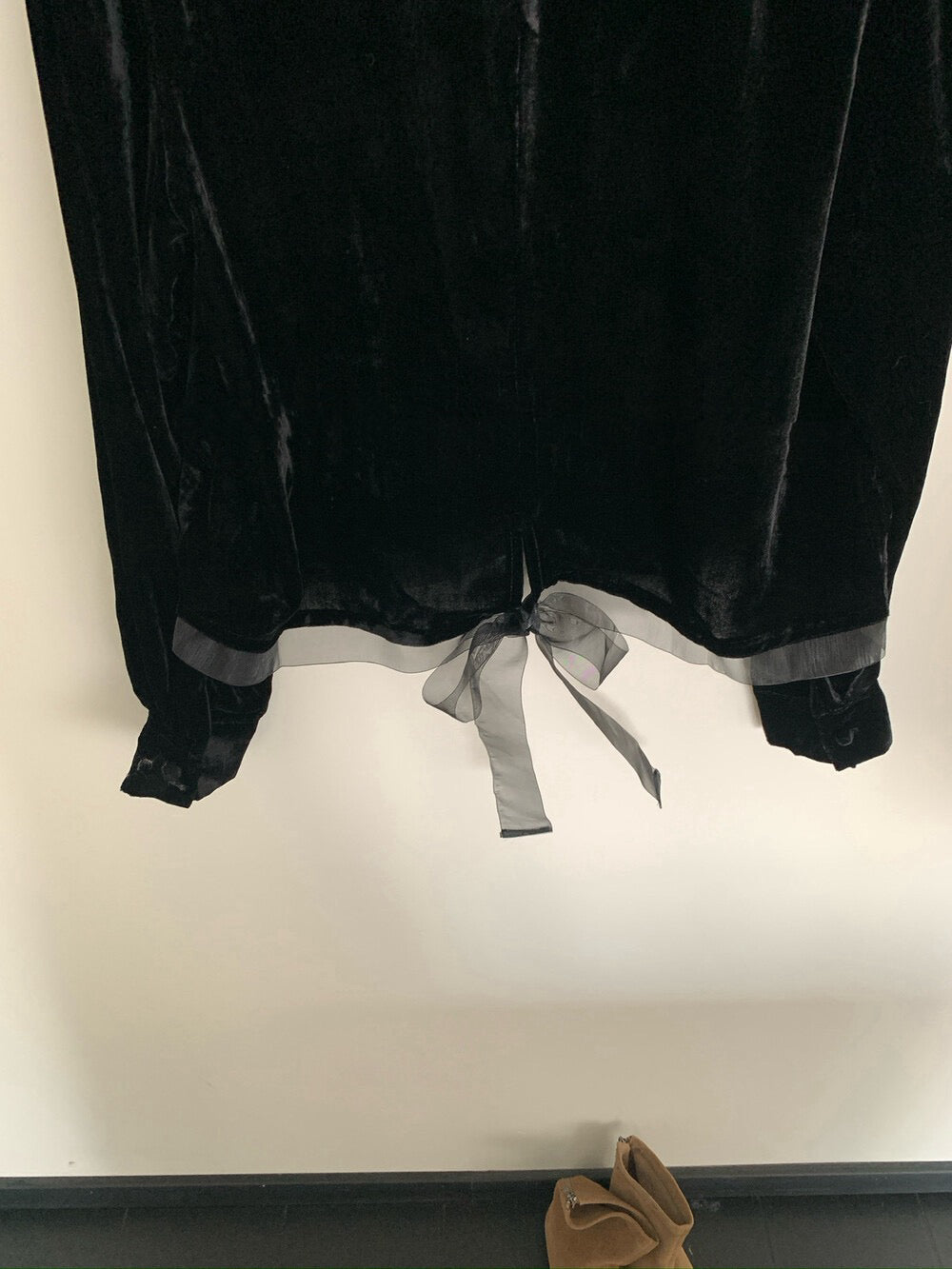 // 氣質絲絨花邊領後綁帶拼lace腳BL