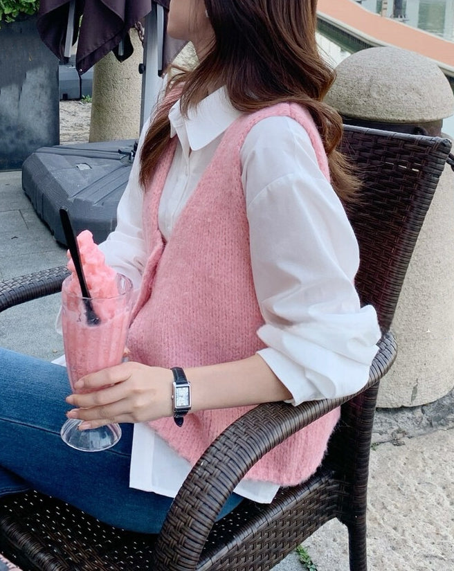 // 馬卡龍色色V領針織背心