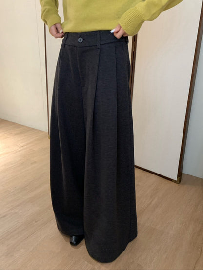 // 超遮肉壓褶闊腳毛呢褲