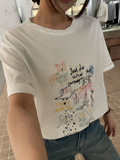 // 立體蝴蝶結可愛狗狗圖案TEE