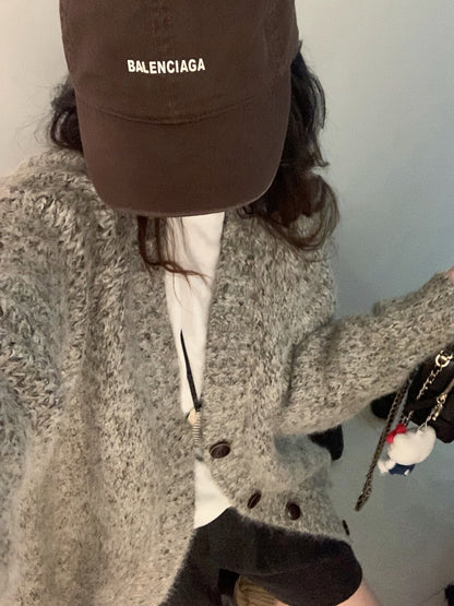 // 花線混色感慵懶寬鬆款中長CD