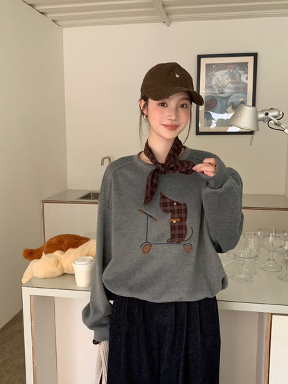 // 滑板小狗連絲巾衛衣