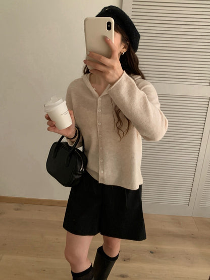 // 100%wool一體無縫連帽開胸NT