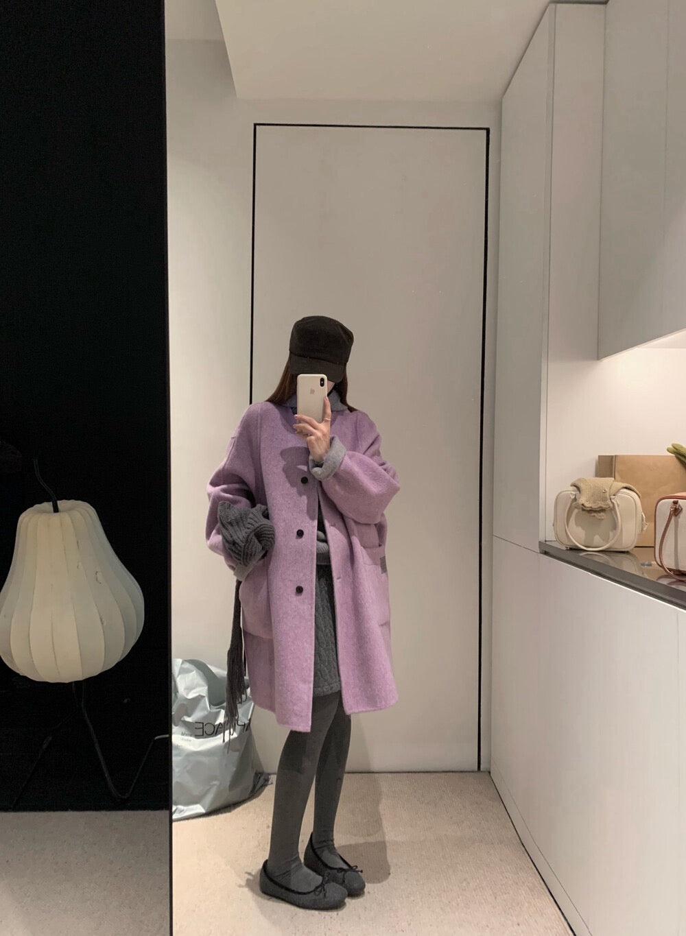 // 100%羊毛可拆針織帽內撞色手工外套