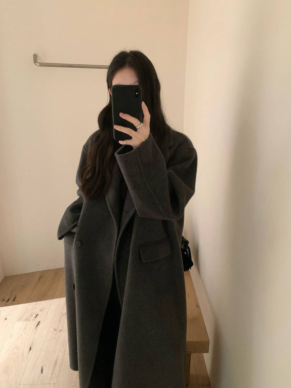 // 100%羊毛氣質可立領長款手工大衣