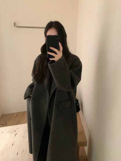 // 100%羊毛氣質可立領長款手工大衣