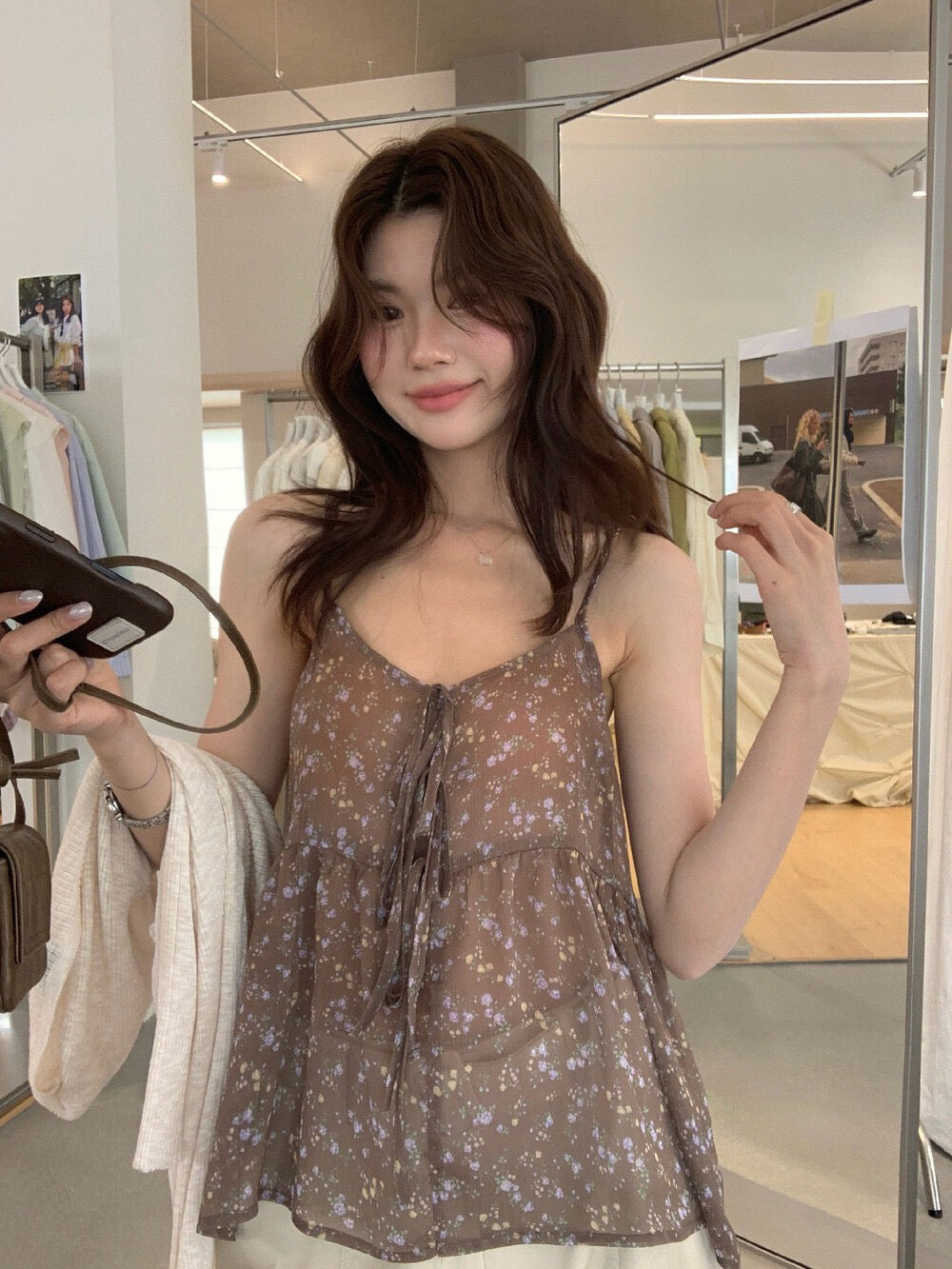 // 綁帶碎花雪紡小吊帶