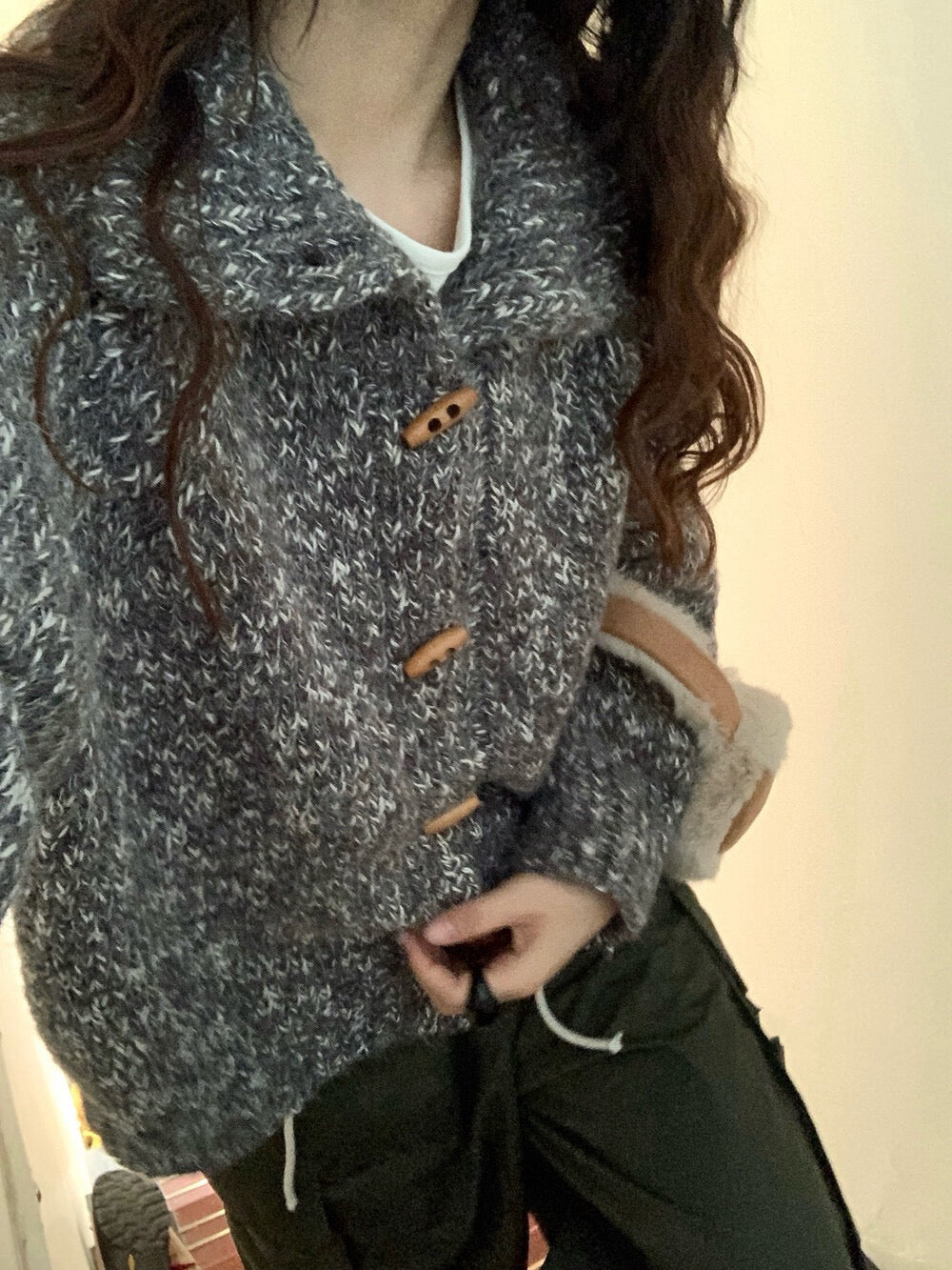 // 重工雜色線可立領牛角鈕CD