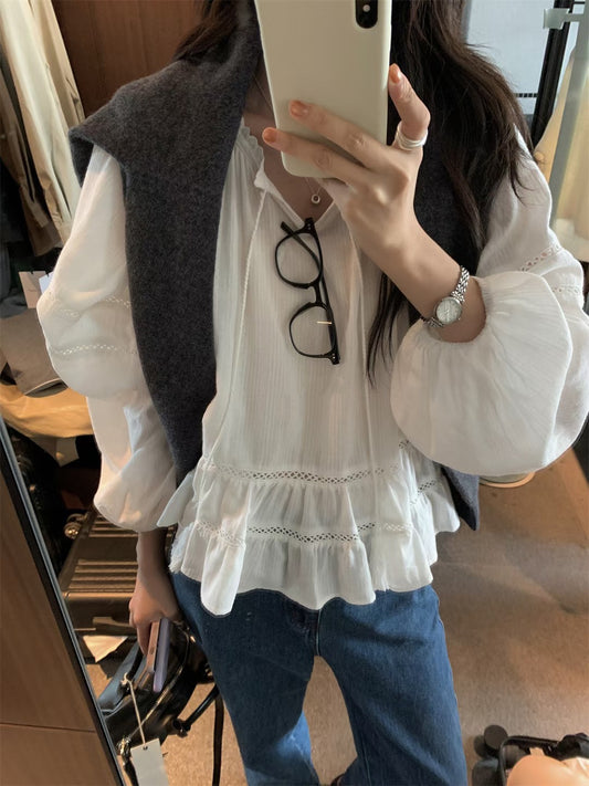 // 花邊綁帶荷葉腳鏤空BL