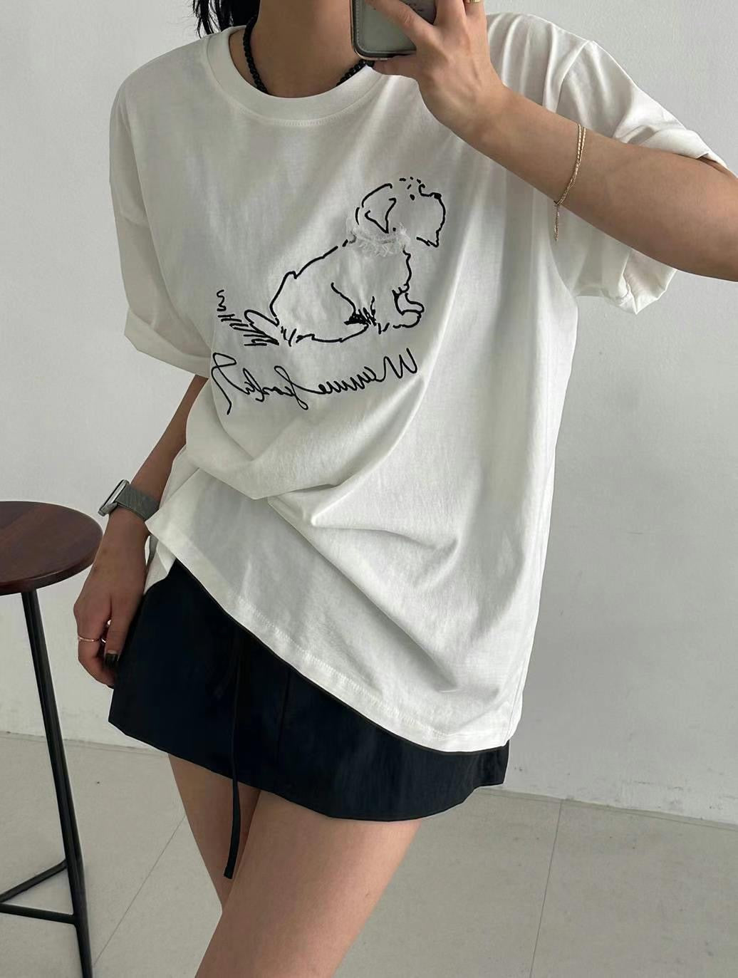 // 超可愛立體lace圍巾小狗TEE