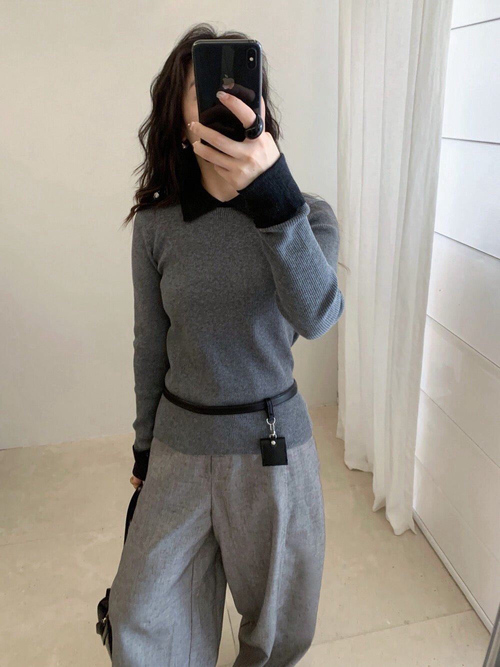 // 6%wool撞色翻領+反袖針織NT