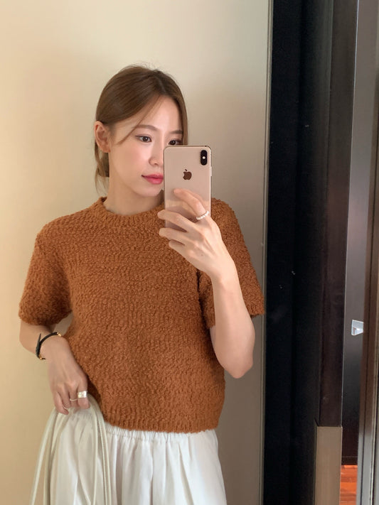 // 粗針織感肌理感5%羊毛短袖NT