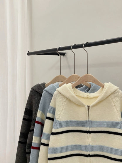 // 復古撞色間條連帽針織CD