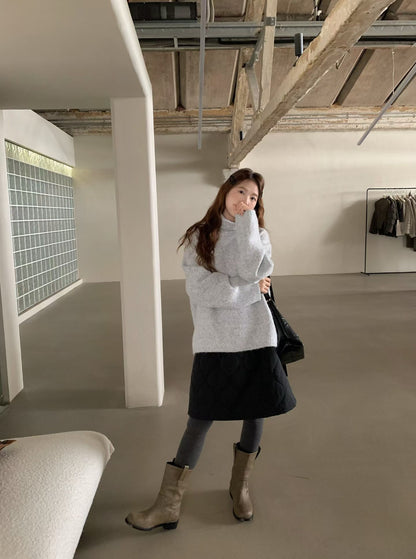 // 大熱菱格夾棉A字短裙