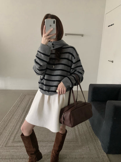 // 35%wool可分拆帽子間條毛衣