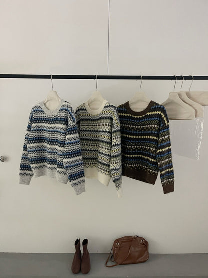 // 超韓民族patterns圓領毛衣