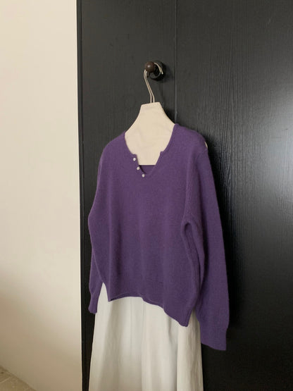 // 50%raccoon+30%cashmere超親膚小V領鈕扣NT