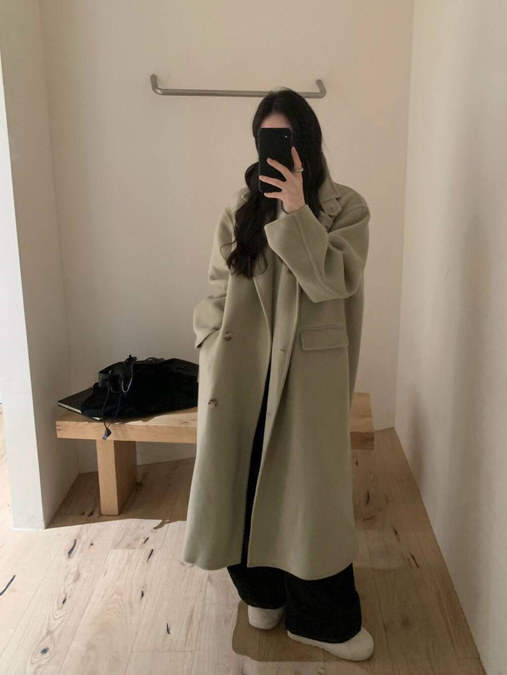 // 100%羊毛氣質可立領長款手工大衣