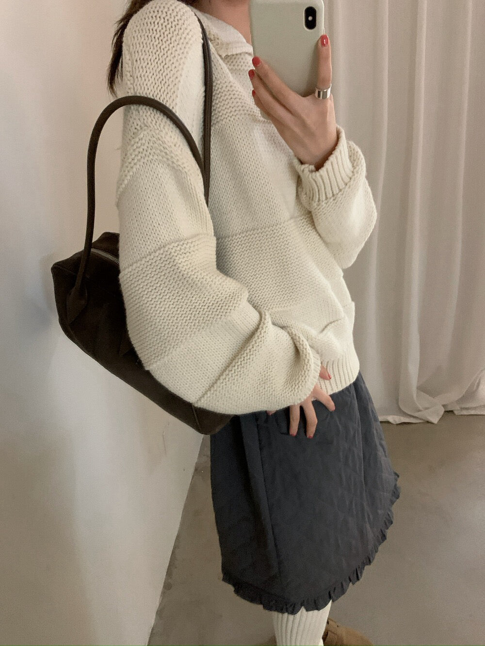 // 超美織紋翻領套頭毛衣