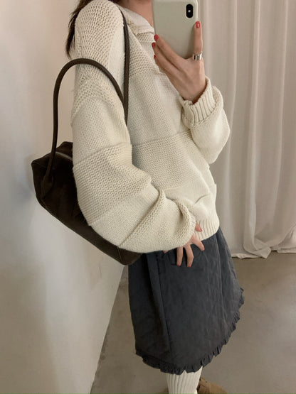 // 超美織紋翻領套頭毛衣